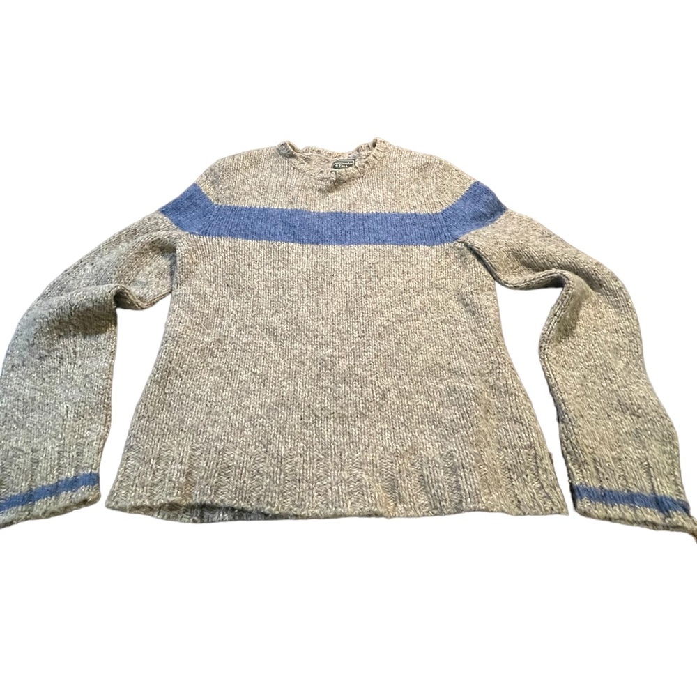 Vintage Abercrombie & Fitch 90s Tan Brown‎ Blue Stripe 70% wool Sweater Sz M